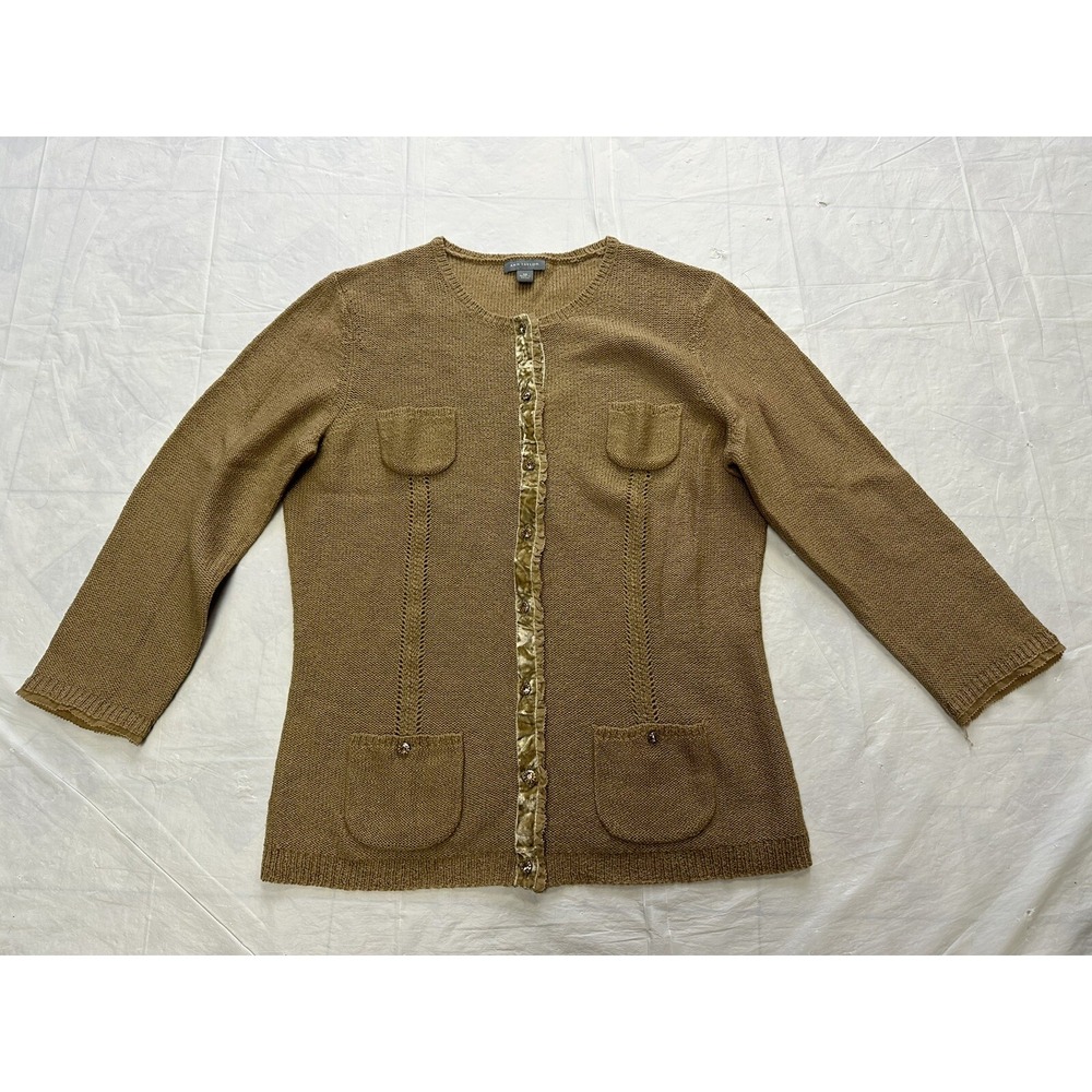 Ann Taylor LOFT Sweater Cardigan Womens XS Beige Wool Blend Knit